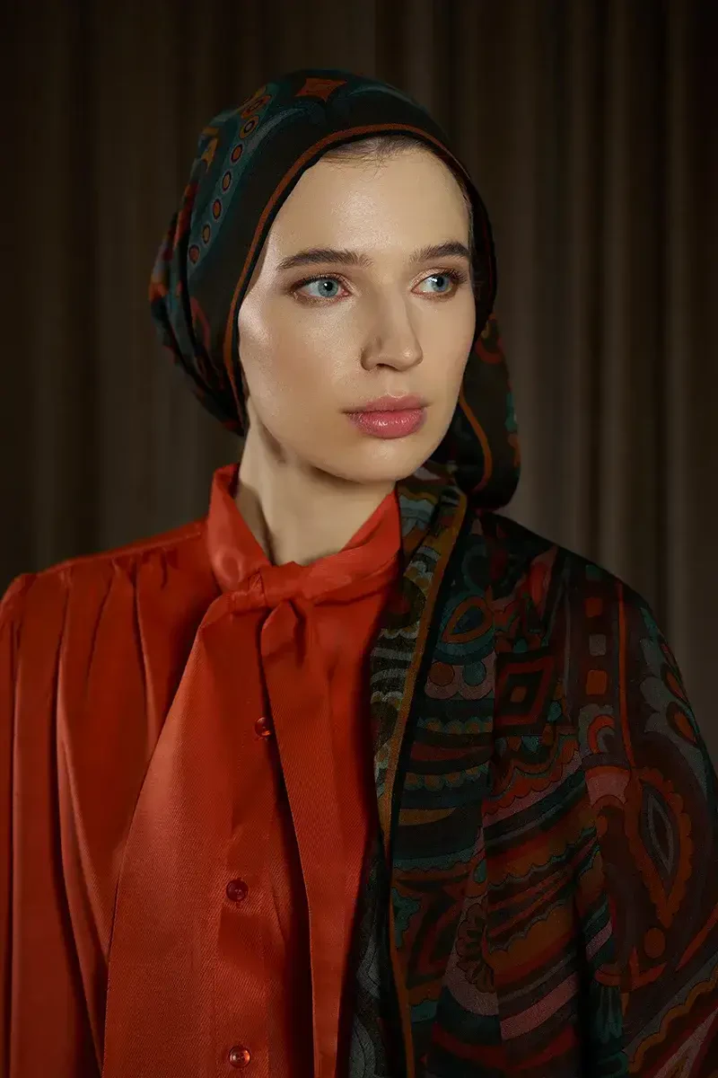 Yün İpek Vianne Şal - Kiremit - ED SCARF