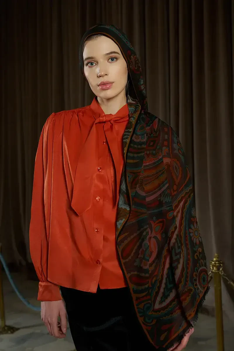 Yün İpek Vianne Şal - Kiremit - 4
