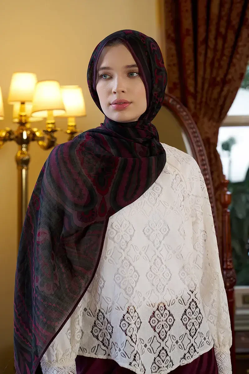 Yün İpek Vianne Şal - Mürdüm - 4