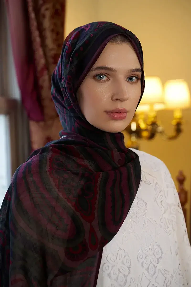 Yün İpek Vianne Şal - Mürdüm - 2