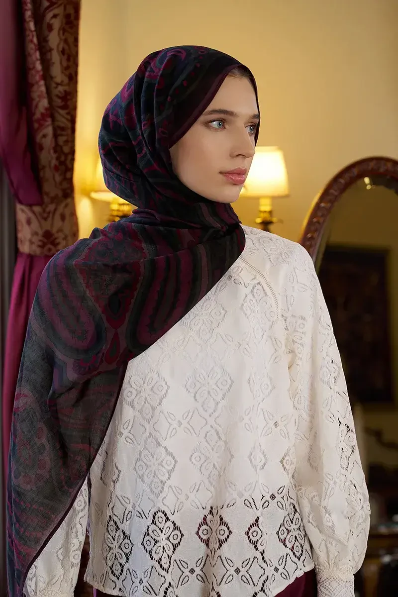 Yün İpek Vianne Şal - Mürdüm - 3