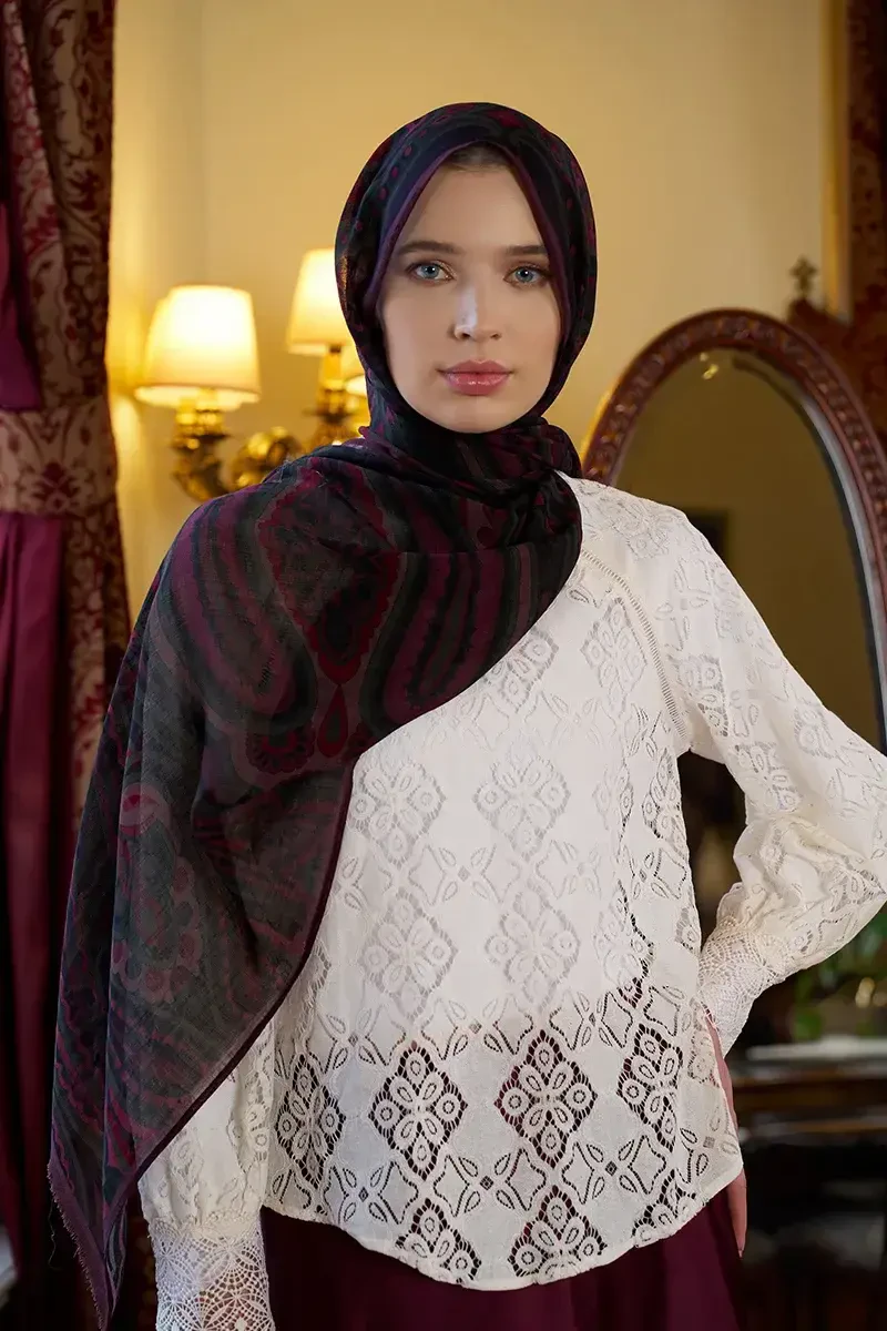 Yün İpek Vianne Şal - Mürdüm - 1