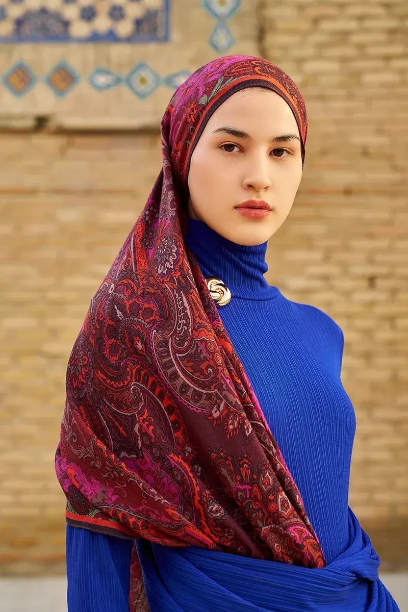 Zeraf Yün İpek Şal - Bordo - 2