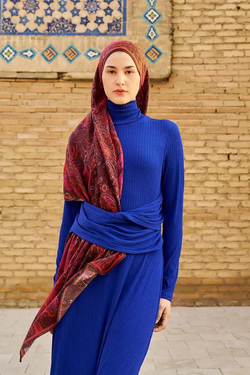 Zeraf Yün İpek Şal - Bordo - 4
