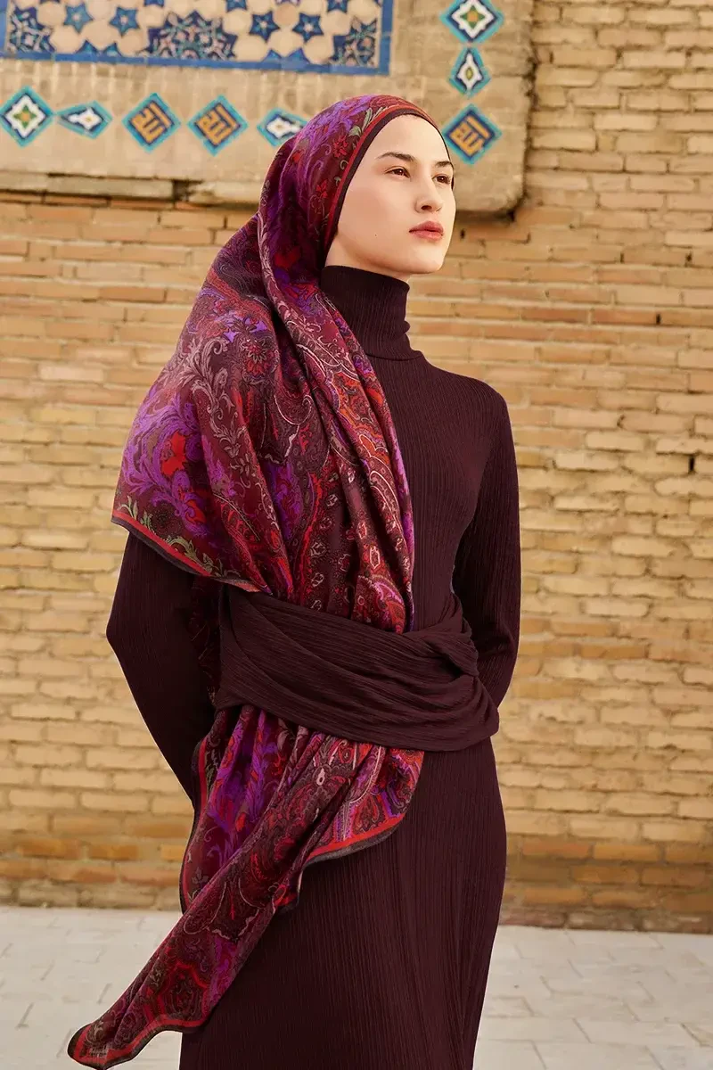 Zeraf Yün İpek Şal - Bordo - ED SCARF