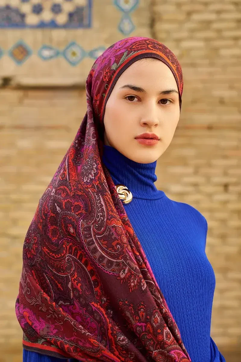 Zeraf Yün İpek Şal - Bordo - 1