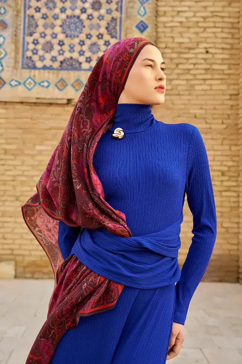 Zeraf Yün İpek Şal - Bordo - 2