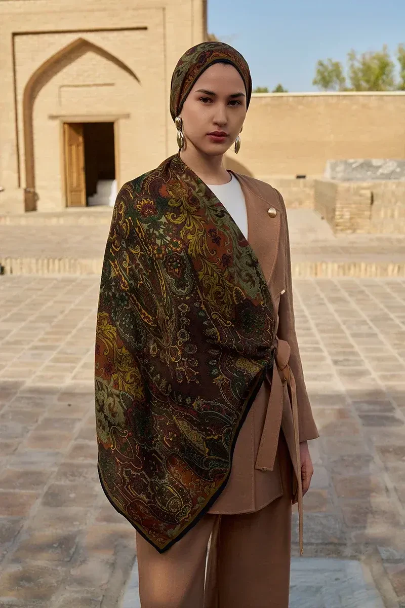 Zeraf Yün İpek Şal - Kahverengi - ED SCARF