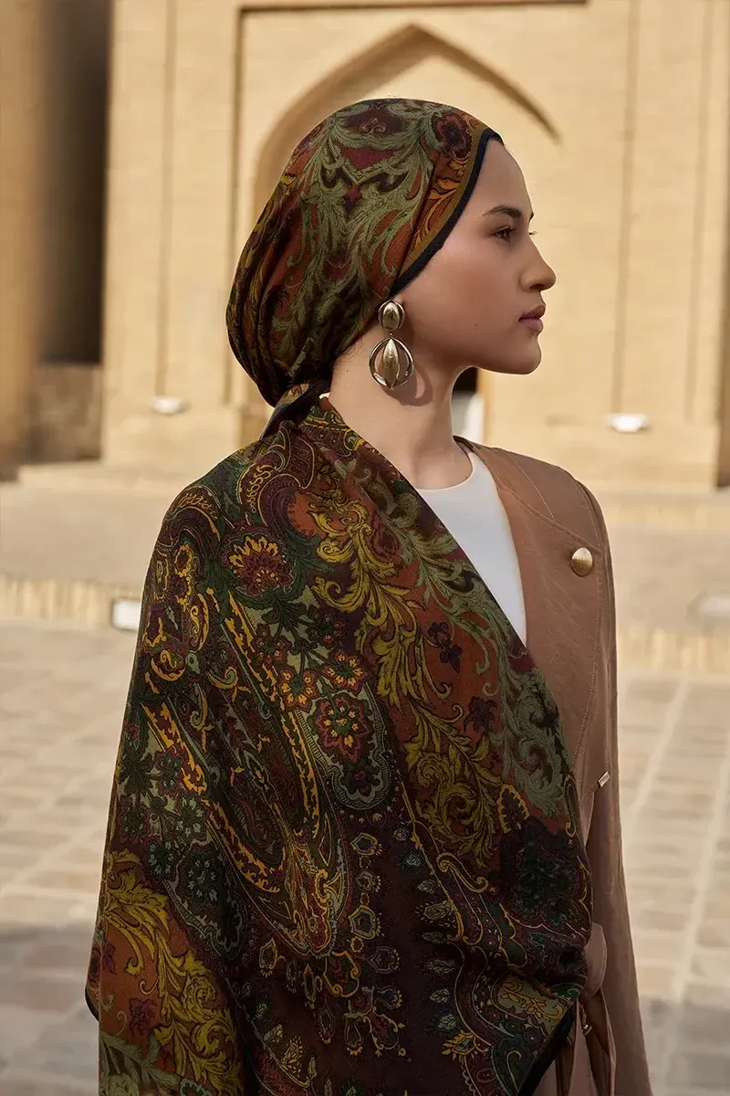 Zeraf Yün İpek Şal - Kahverengi - ED SCARF