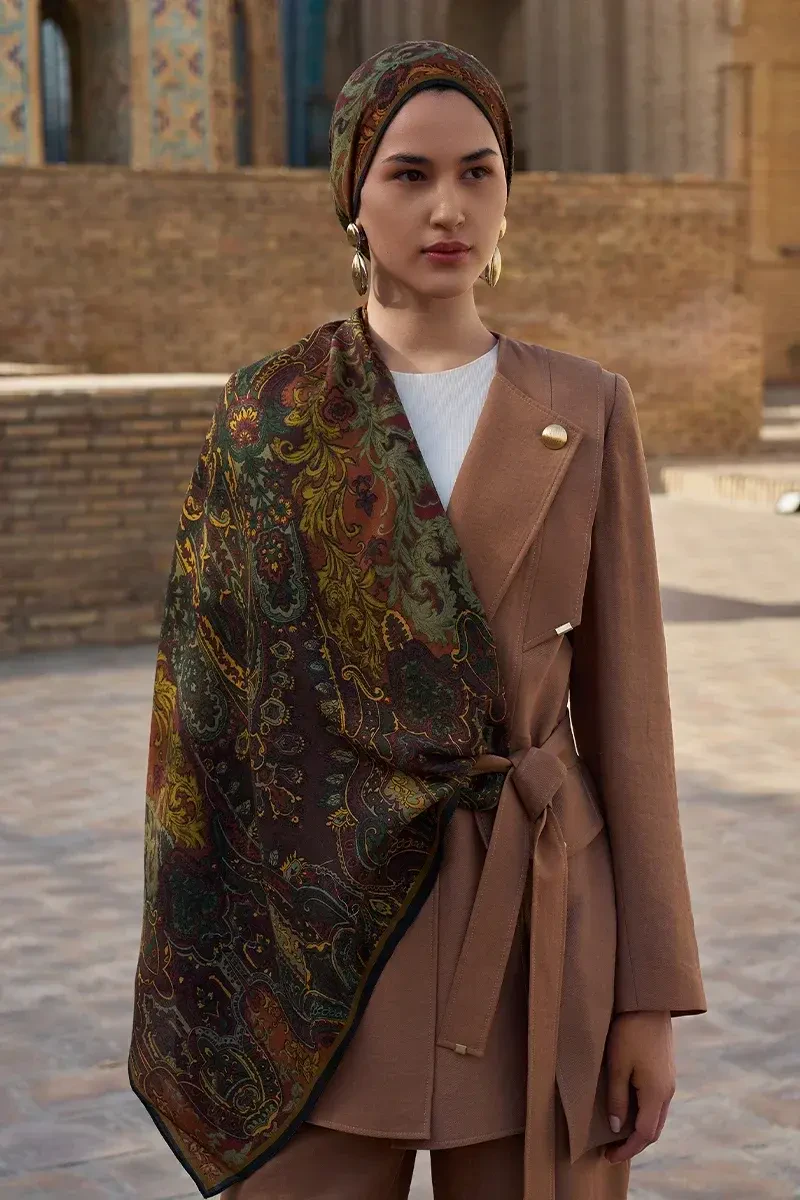Zeraf Yün İpek Şal - Kahverengi - ED SCARF