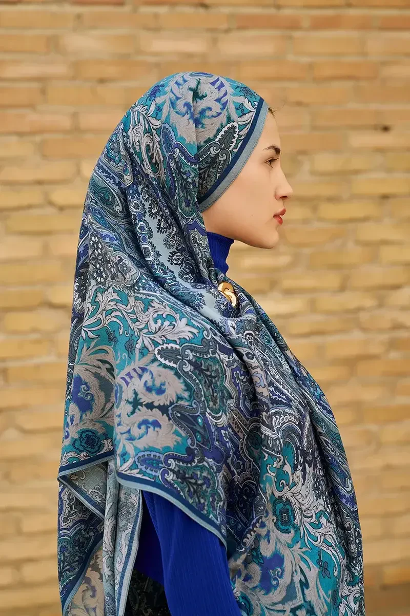 Zeraf Yün İpek Şal - Mavi - ED SCARF