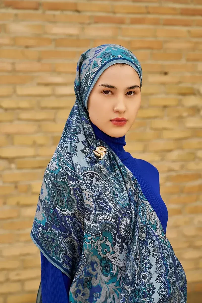 Zeraf Yün İpek Şal - Mavi - 1