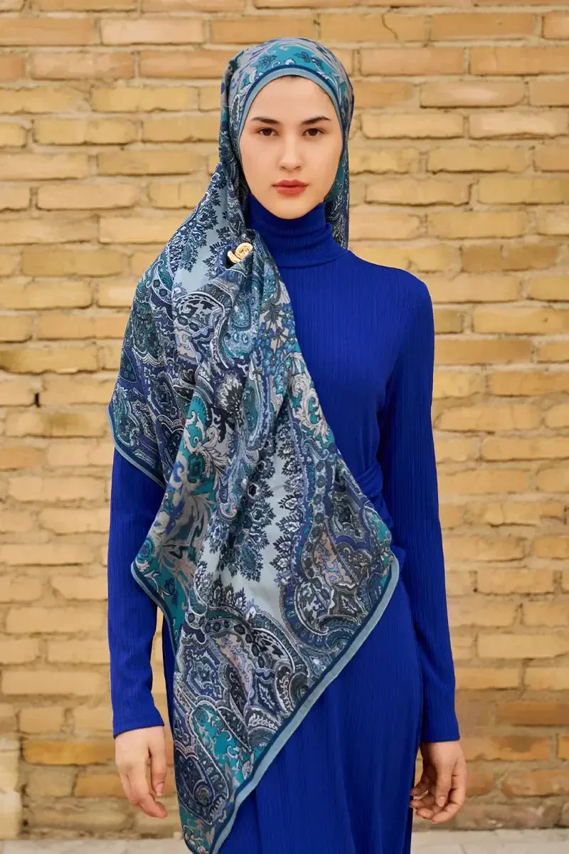 Zeraf Yün İpek Şal - Mavi - 4