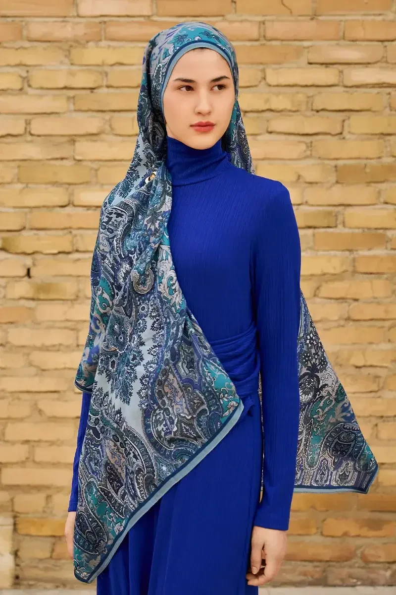 Zeraf Yün İpek Şal - Mavi - ED SCARF