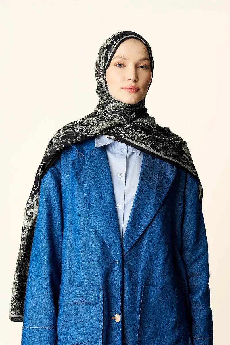 Zeraf Yün İpek Şal - Siyah - ED SCARF