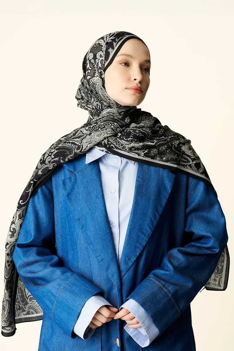 Zeraf Yün İpek Şal - Siyah - ED SCARF