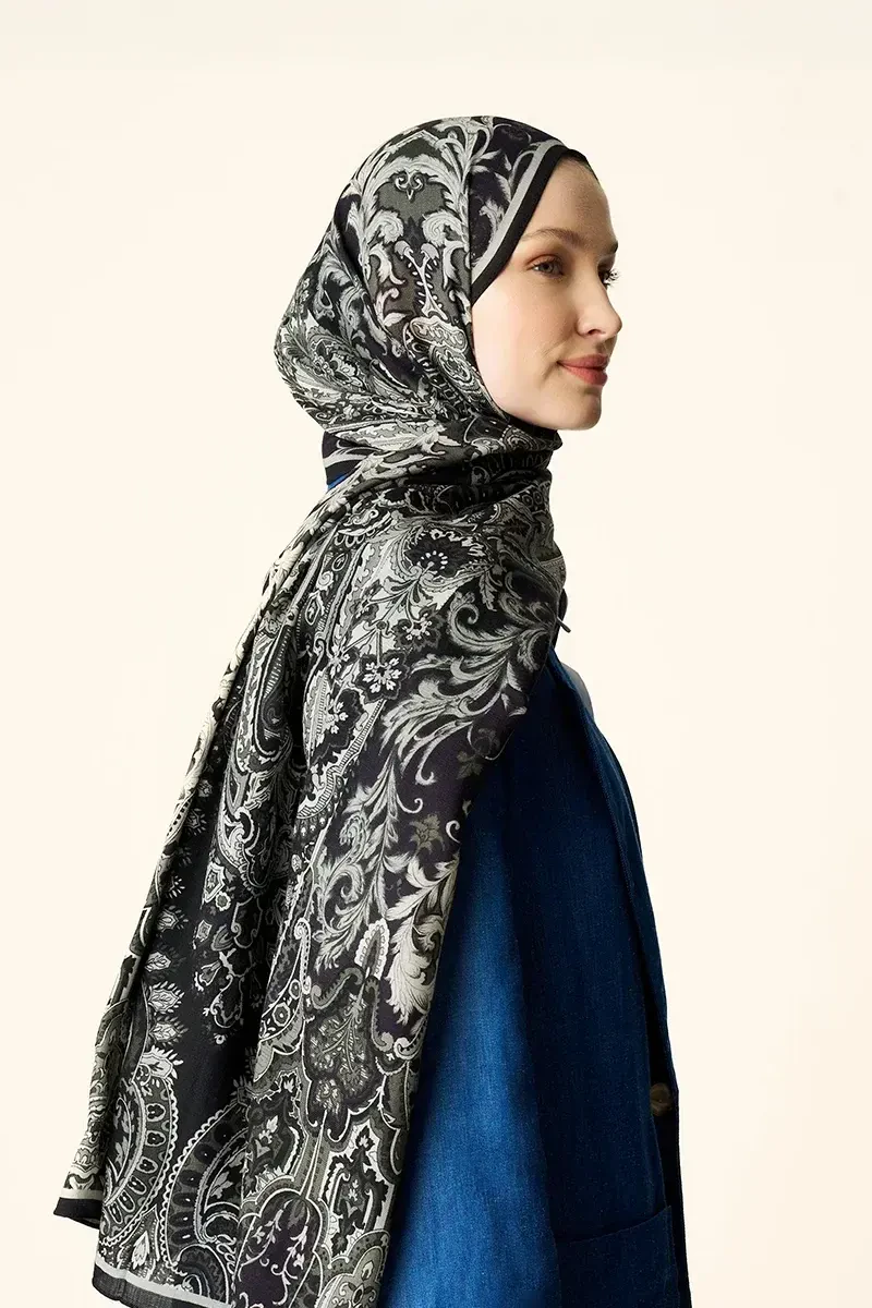 Zeraf Yün İpek Şal - Siyah - 4