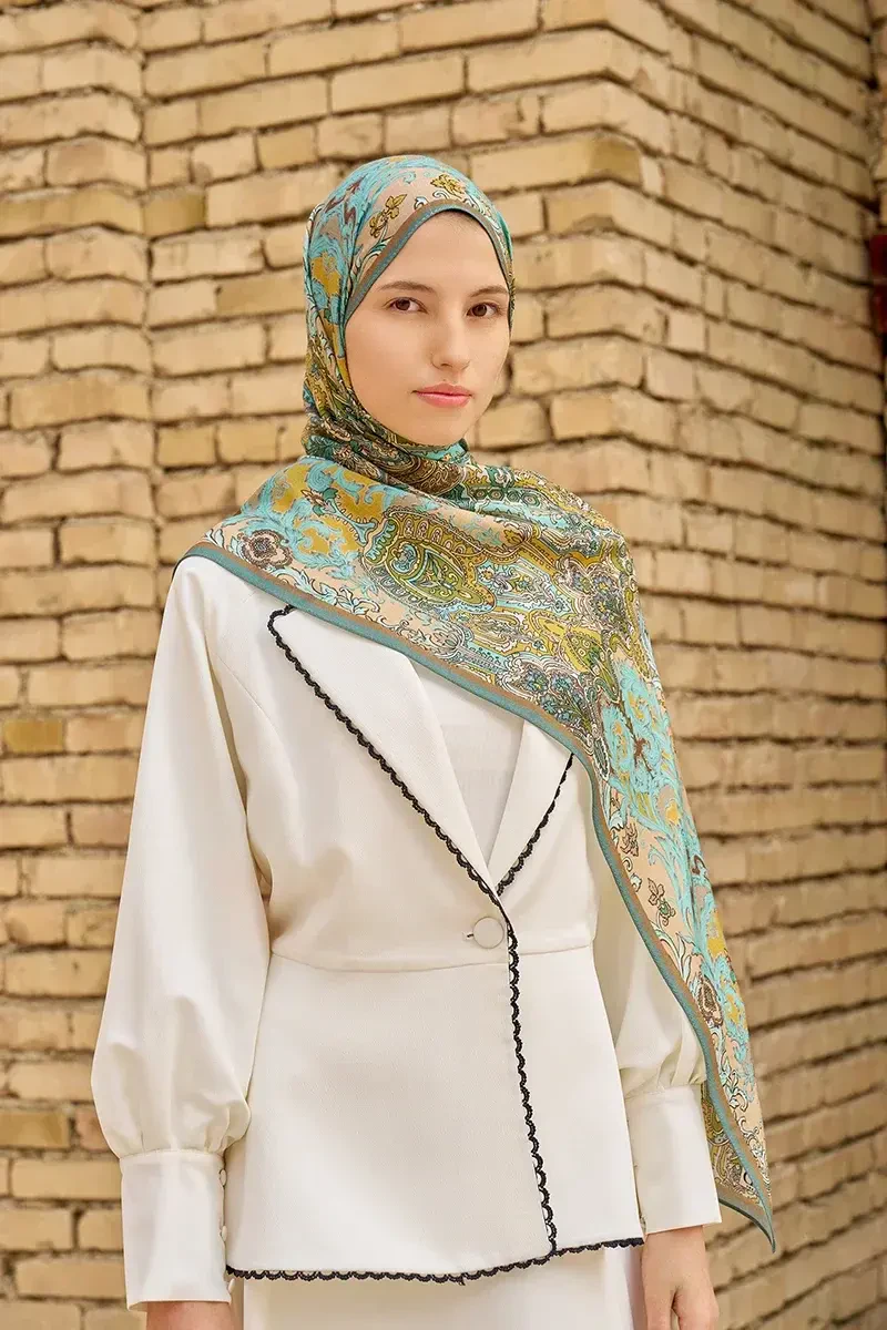 Zeraf Yün İpek Şal - Turkuaz - 4