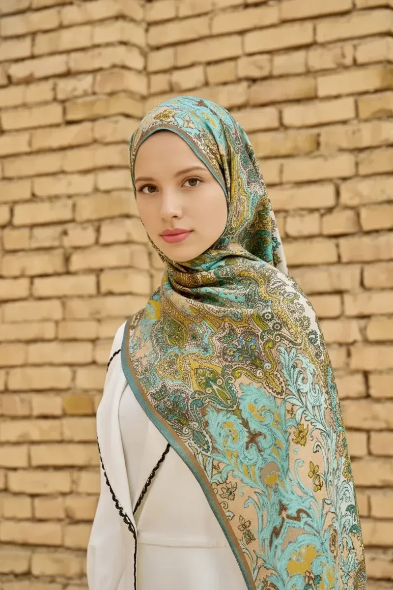 Zeraf Yün İpek Şal - Turkuaz - ED SCARF