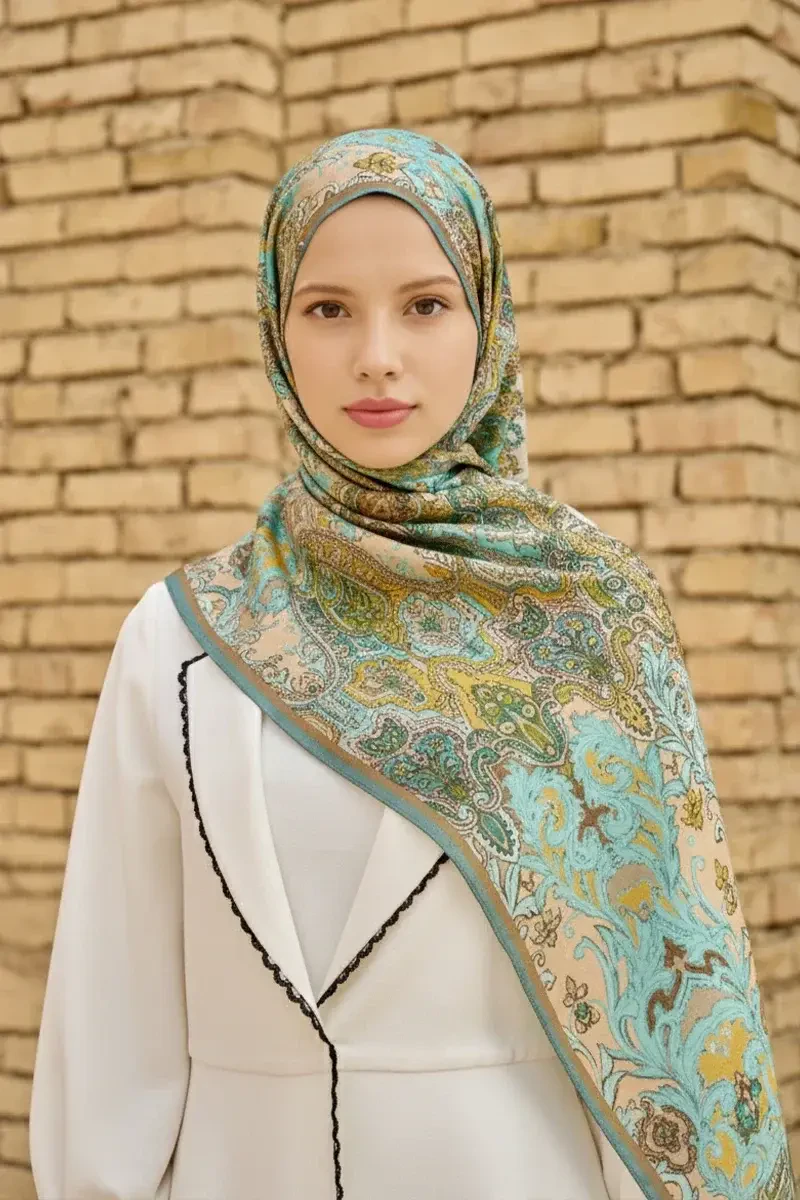 Zeraf Yün İpek Şal - Turkuaz - ED SCARF