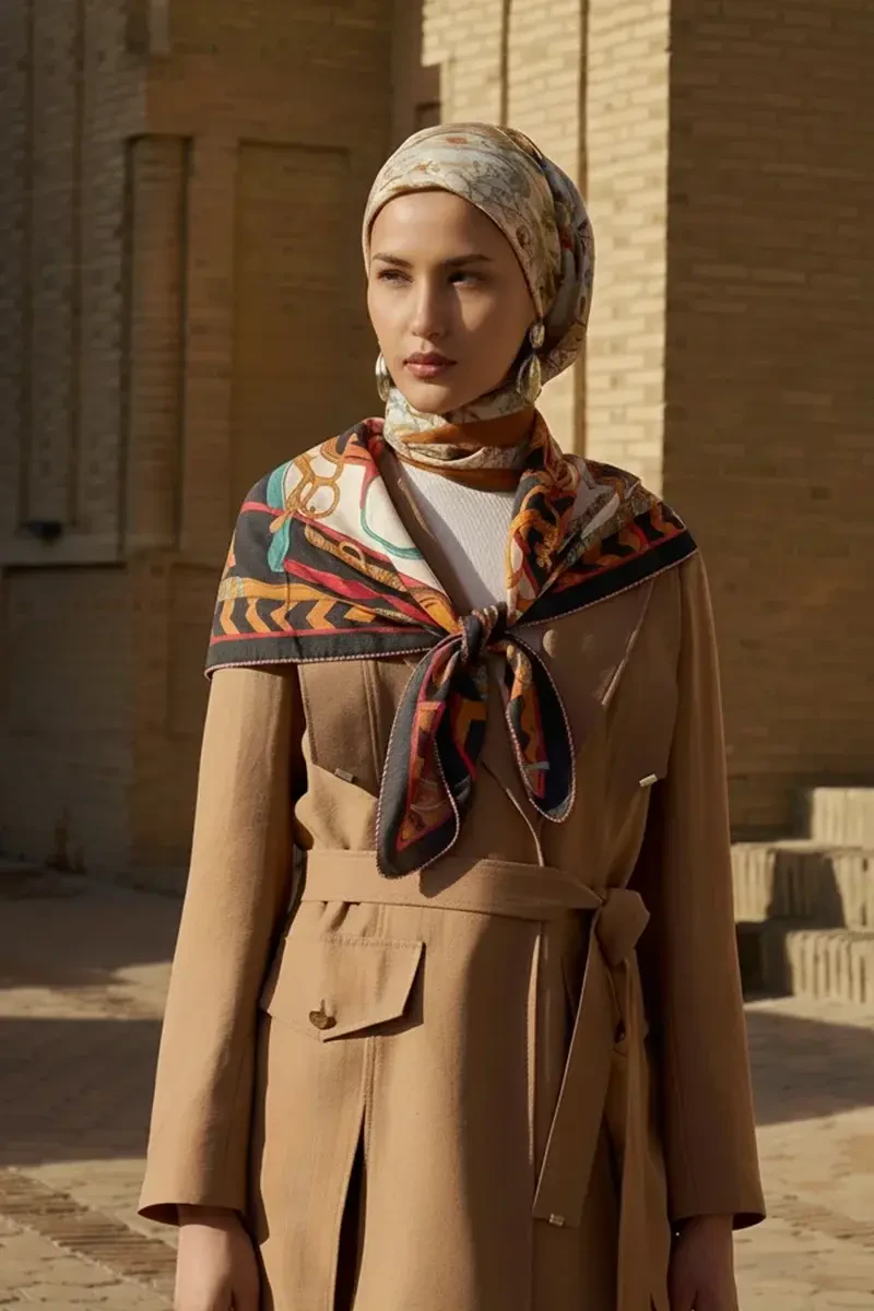 Zincir Desen Yün İpek Omuz Şal - Bordo - ED SCARF