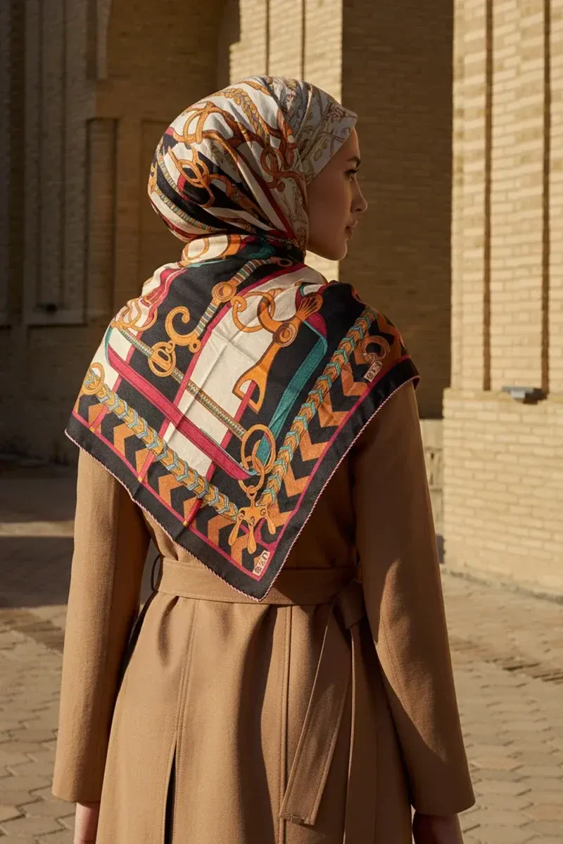 Zincir Desen Yün İpek Omuz Şal - Bordo - ED SCARF