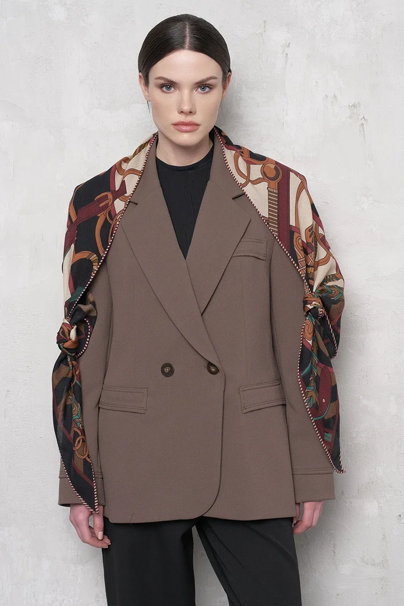 Zincir Desen Yün İpek Omuz Şal - Bordo - ED SCARF